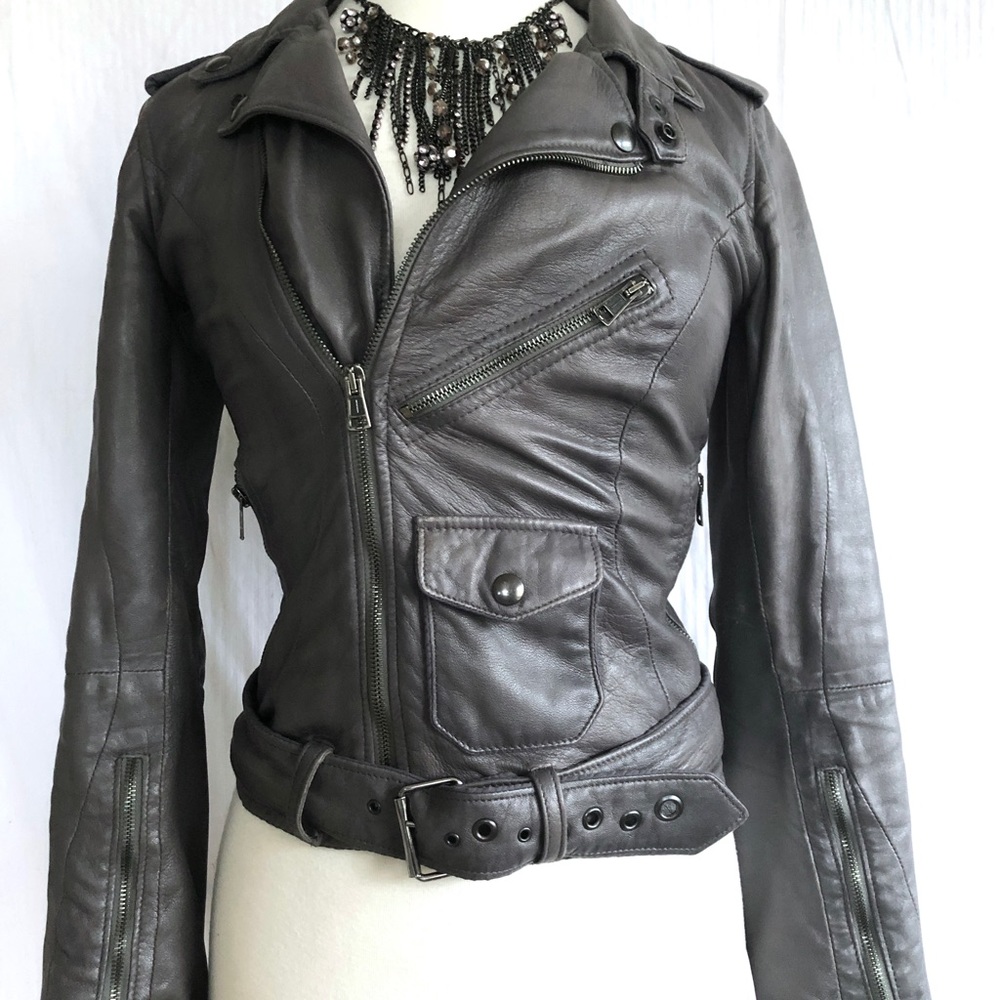 S.W.O.R.D. SWORD LONDON Gray Leather Moto Jacket XS